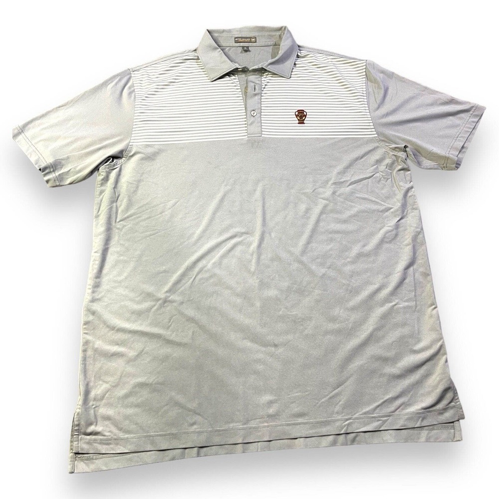 Peter Millar Summer Comfort Polo Shirt Men’s XL Golf Polo Gray Grey white stripe